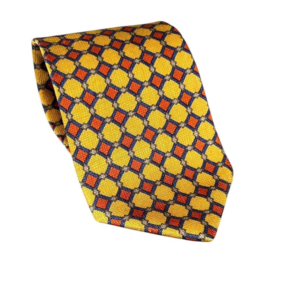 Jhane Barnes Mens Silk Tie Geometric Print Hand Made Bold Professional Regal